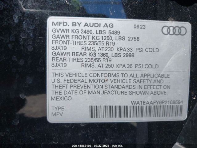 WA1EAAFY6P2168594 Audi Q5 Premium Plus 45 Tfsi S Line Quattro
