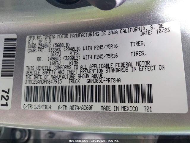 3TMCZ5AN3PM647915 Toyota Tacoma Sr V6