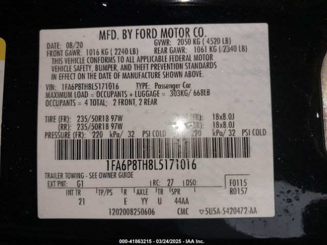 1FA6P8TH8L5171016 Ford Mustang Ecoboost Fastback