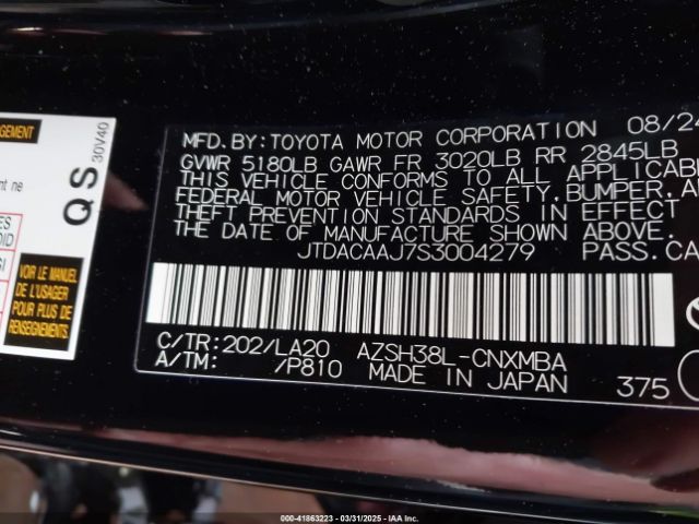 JTDACAAJ7S3004279 Toyota Crown Signia Xle