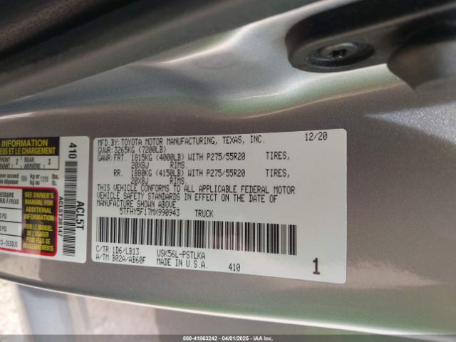 5TFHY5F17MX990943 Toyota Tundra Limited