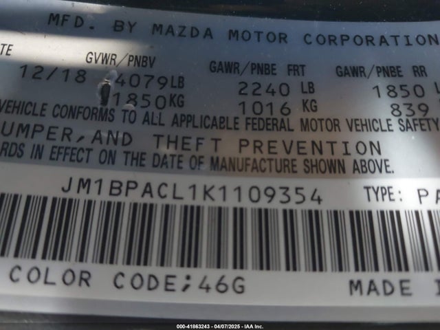 JM1BPACL1K1109354 Mazda Mazda3 Select Package