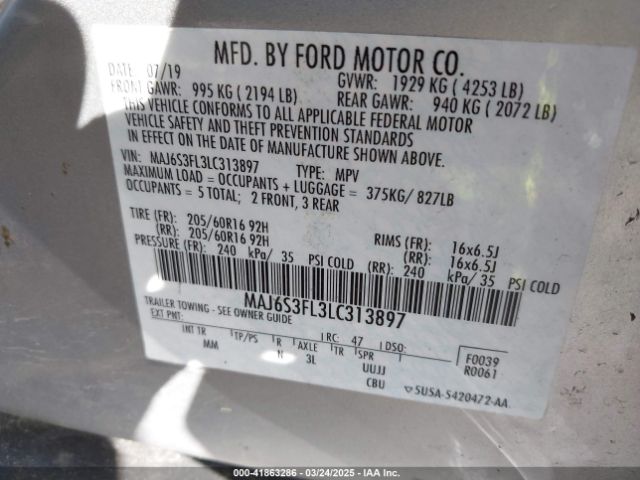 MAJ6S3FL3LC313897 Ford ECOSPORT S