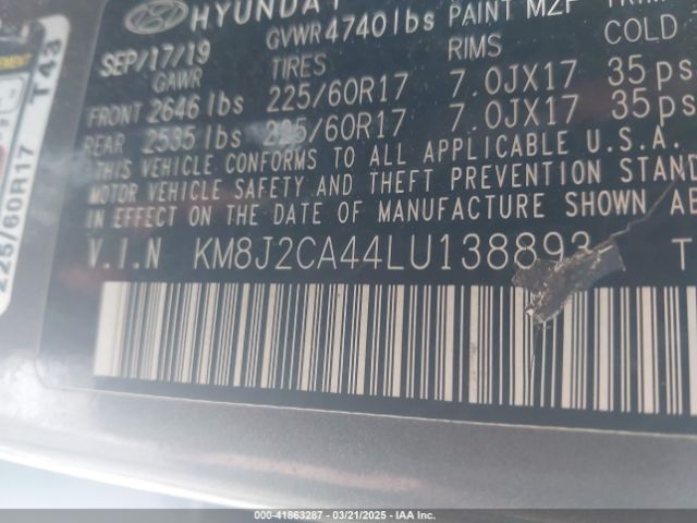 KM8J2CA44LU138893 Hyundai TUCSON SE