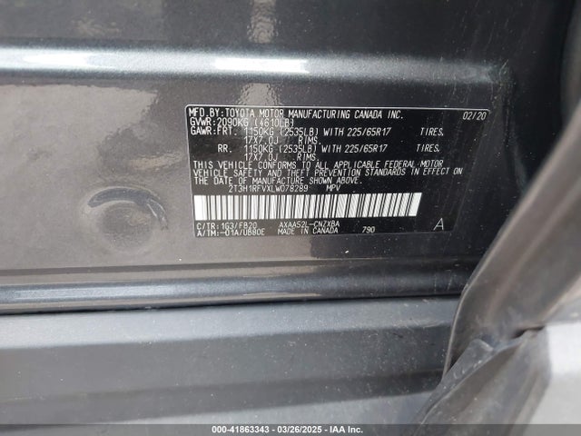 2T3H1RFVXLW078289 Toyota RAV4 LE