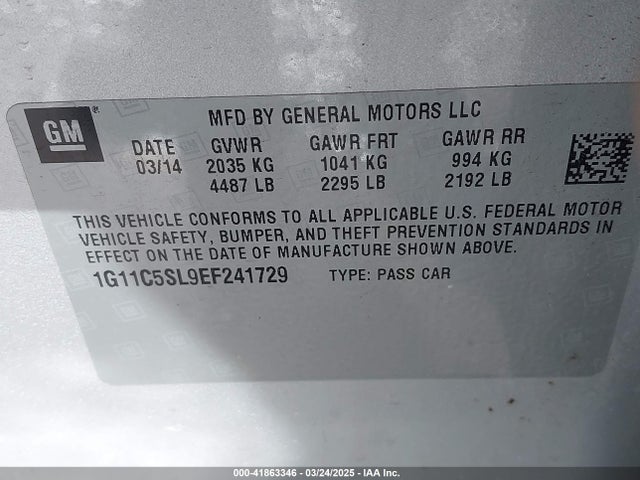 1G11C5SL9EF241729 Chevrolet MALIBU 1LT
