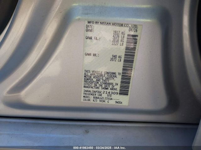 1N4AL3AP3GC214309 Nissan Altima 2.5/2.5 S/2.5 Sl/2.5 Sr/2.5 Sv