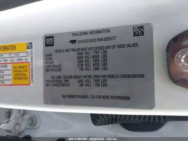 1GKS2GKD7NR305577 GMC Yukon Xl 4wd Slt