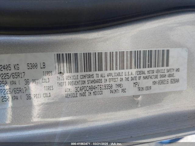 3C4PDCAB4HT619350 Dodge JOURNEY SE