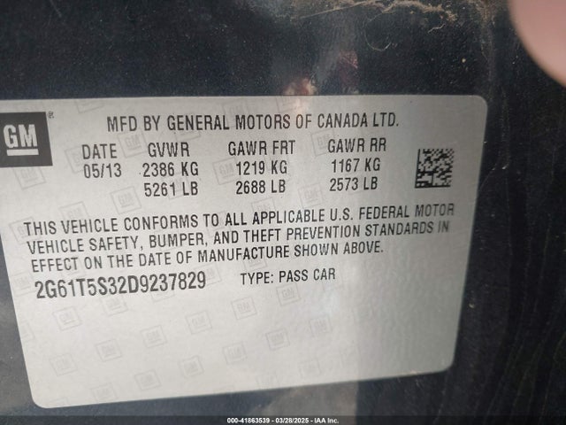 41863539 :رقم المزاد ، 2G61T5S32D9237829 vin ، 2013 Cadillac Xts Premium مزاد بيع