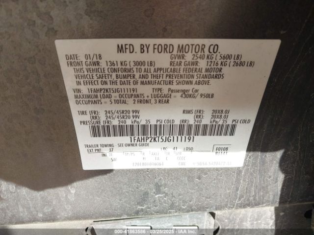 1FAHP2KT5JG111191 Ford TAURUS SHO