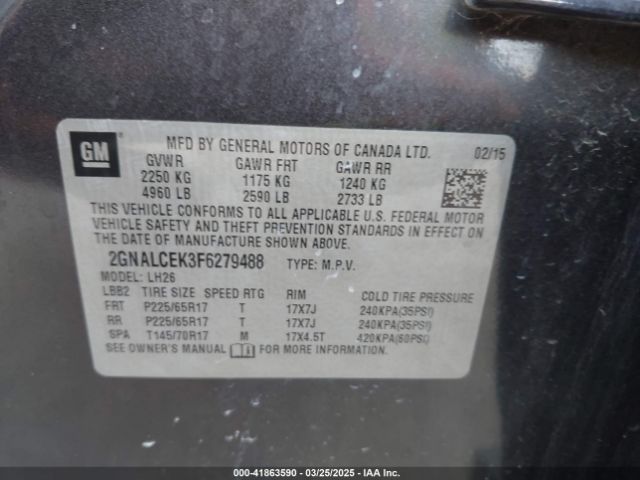 2GNALCEK3F6279488 Chevrolet lea - flex fuel (gas/alc), aluminum, ho,