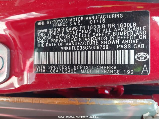 VNKKTUD38GA059739 Toyota YARIS LE
