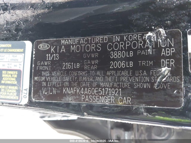 KNAFK4A60E5171921 KIA FORTE LX
