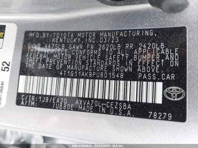 4T1G11AK8PU801548 Toyota CAMRY SE