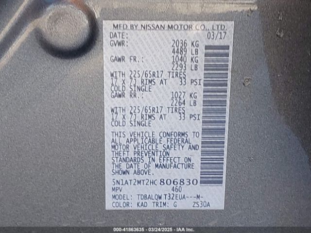 5N1AT2MT2HC806830 Nissan ROGUE SV