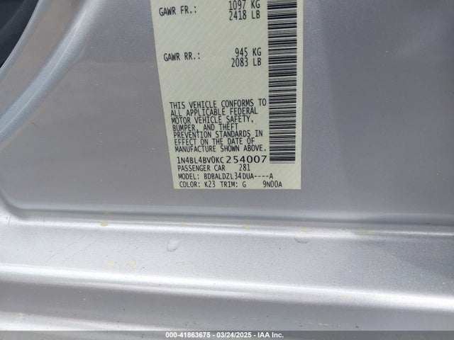 Nissan Altima 2.5 S 2019 1N4BL4BV0KC254007 Image 9