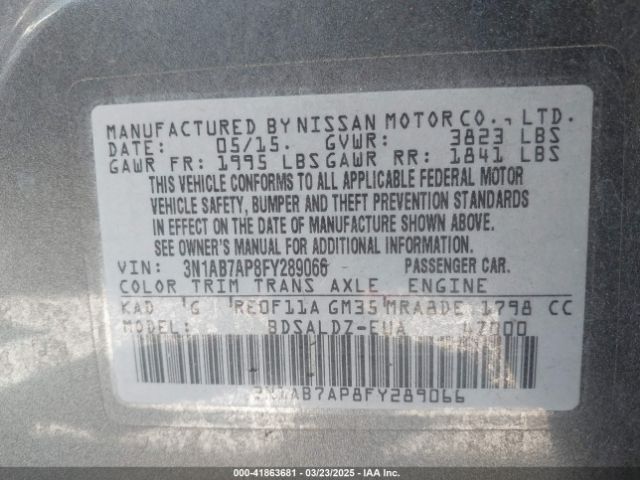 3N1AB7AP8FY289066 Nissan SENTRA SV