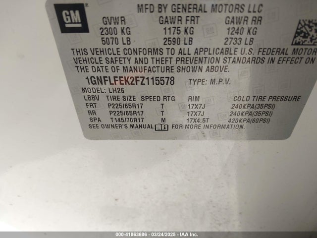 Chevrolet EQUINOX 1LT 2015 1GNFLFEK2FZ115578 Image 9