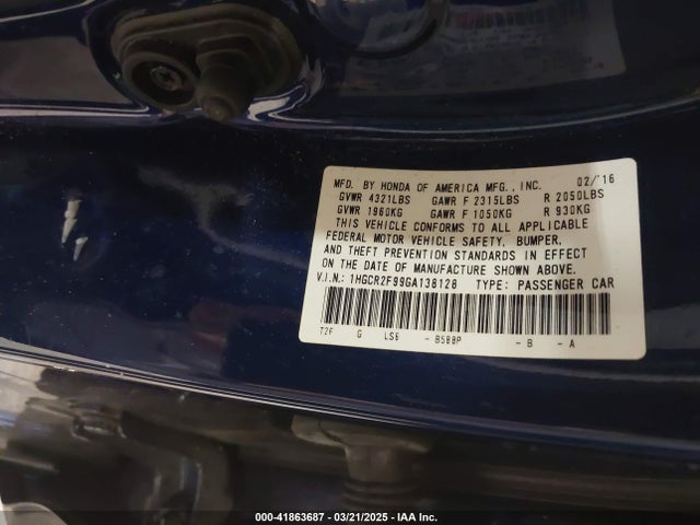 1HGCR2F99GA138128 Honda Accord Ex-l