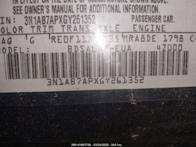 3N1AB7APXGY261352 Nissan SENTRA SV