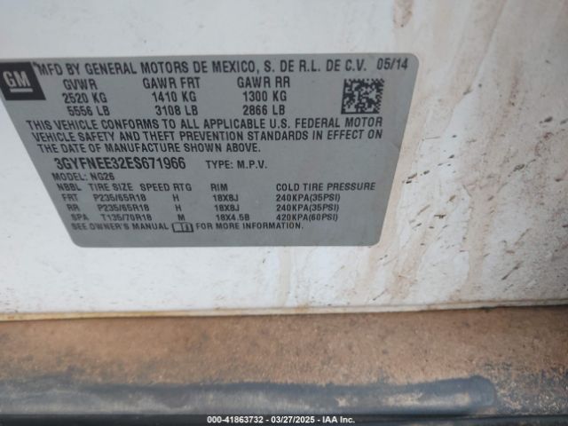 3GYFNEE32ES671966 Cadillac Srx Luxury Collection