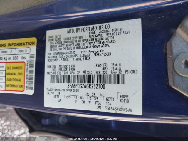 3FA6P0G76GR262100 Ford FUSION S