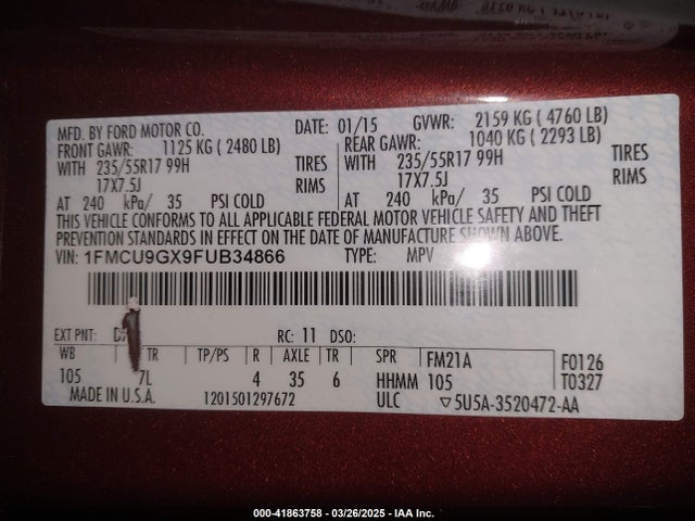 1FMCU9GX9FUB34866 Ford ESCAPE SE