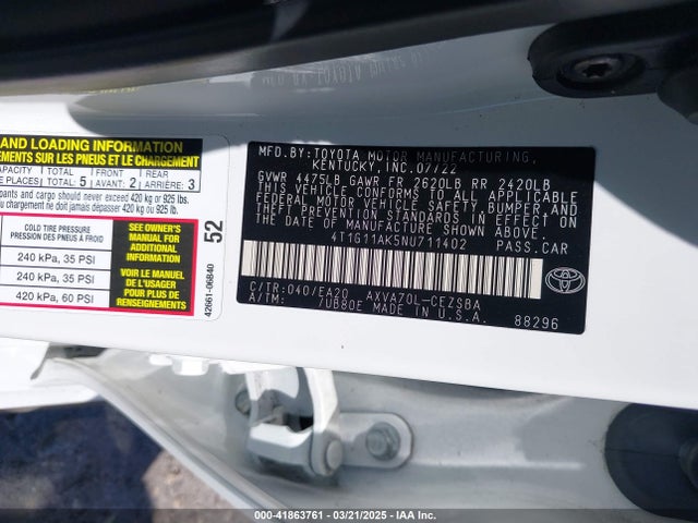 4T1G11AK5NU711402 Toyota CAMRY SE