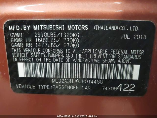 ML32A3HJ0JH014488 Mitsubishi MIRAGE ES