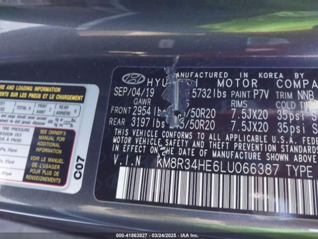 KM8R34HE6LU066387 Hyundai Palisade Sel