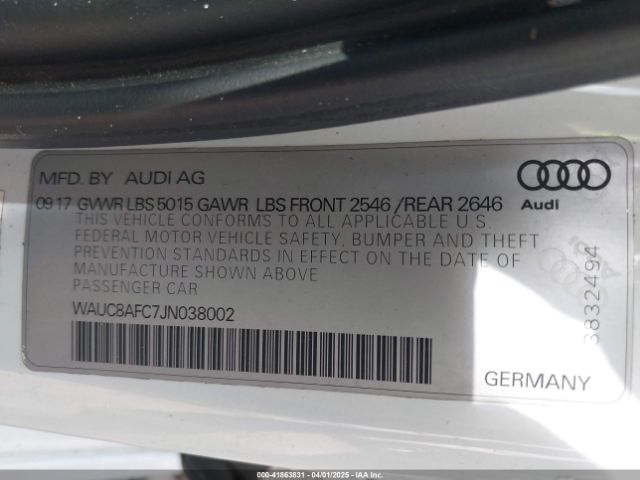 WAUC8AFC7JN038002 Audi A6 2.0t Premium/2.0t Sport