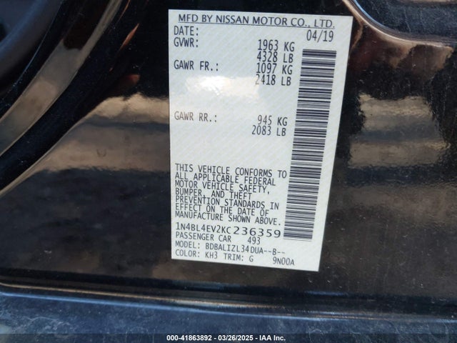 1N4BL4EV2KC236359 Nissan Altima 2.5 Sl