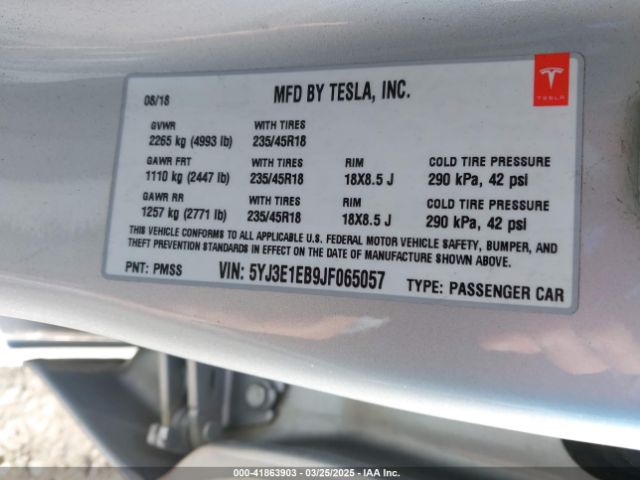 5YJ3E1EB9JF065057 Tesla Model 3 Long Range/performance