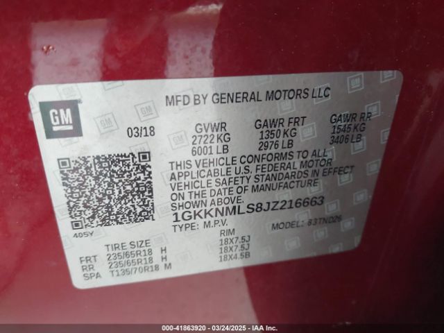 1GKKNMLS8JZ216663 GMC Acadia Slt-1