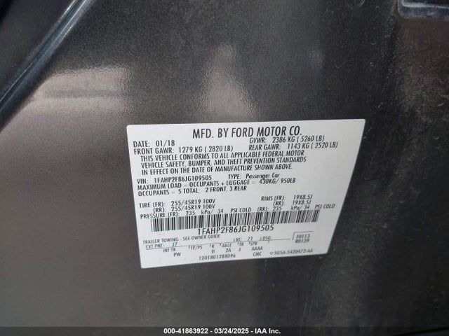 Ford Taurus Limited 2018 1FAHP2F86JG109505 Image 9