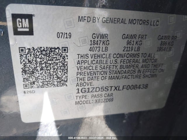 1G1ZD5STXLF008438 Chevrolet Malibu Fwd Lt