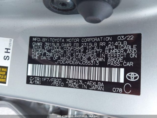 JTDEAMDE6NJ055313 Toyota Corolla Hybrid Le