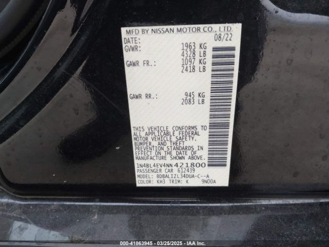 1N4BL4EV4NN421800 Nissan Altima Sl Fwd
