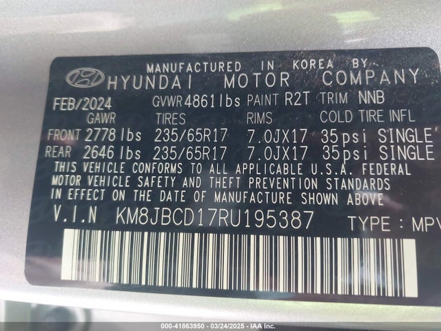 KM8JBCD17RU195387 Hyundai Tucson Hybrid Blue