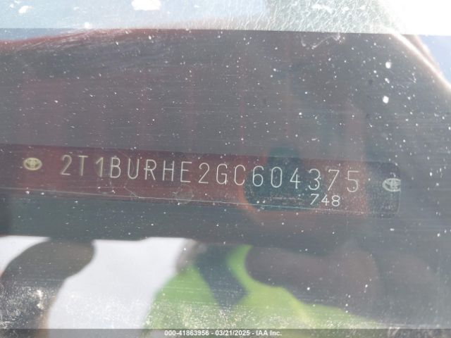 2T1BURHE2GC604375 Toyota COROLLA LE