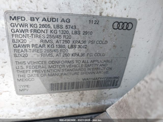 WA114AFY4P2058990 Audi Sq5 Sportback Premium Tfsi Quattro Tiptronic