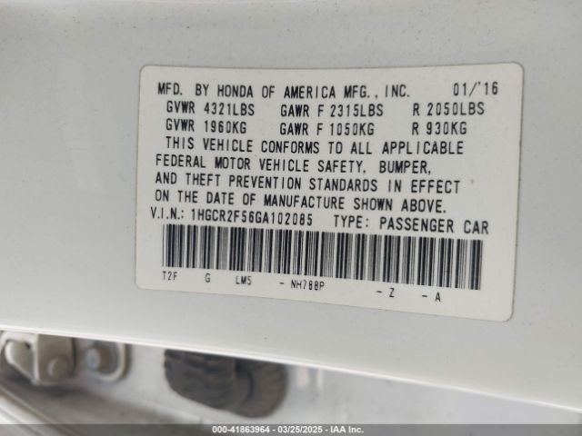 1HGCR2F56GA102085 Honda k24w1