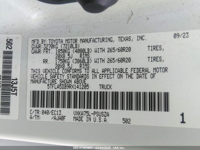 5TFLA5DB9RX141205 Toyota Tundra Sr5 4wd