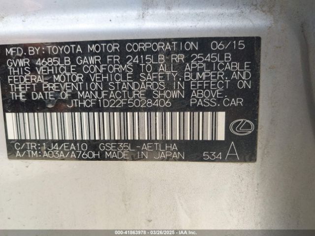 JTHCF1D22F5028406 Lexus IS 250