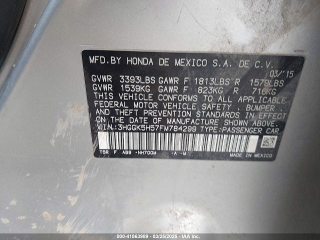 3HGGK5H57FM784299 Honda FIT LX