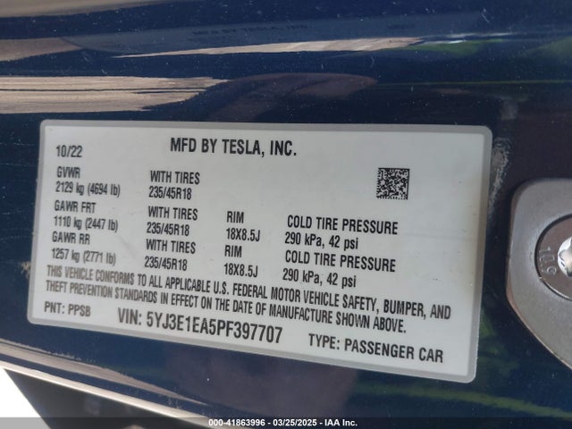 2023 TESLA MODEL 3 5YJ3E1EA5PF397707 Photo 8