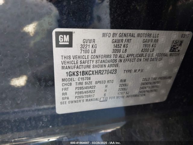1GKS1BKCXHR270423 GMC YUKON SLT