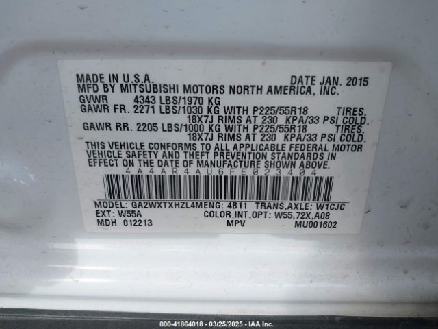 4A4AR4AU6FE023404 Mitsubishi dohc mivec
