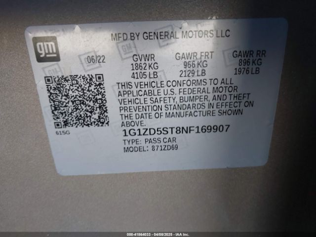 1G1ZD5ST8NF169907 Chevrolet Malibu Fwd Lt